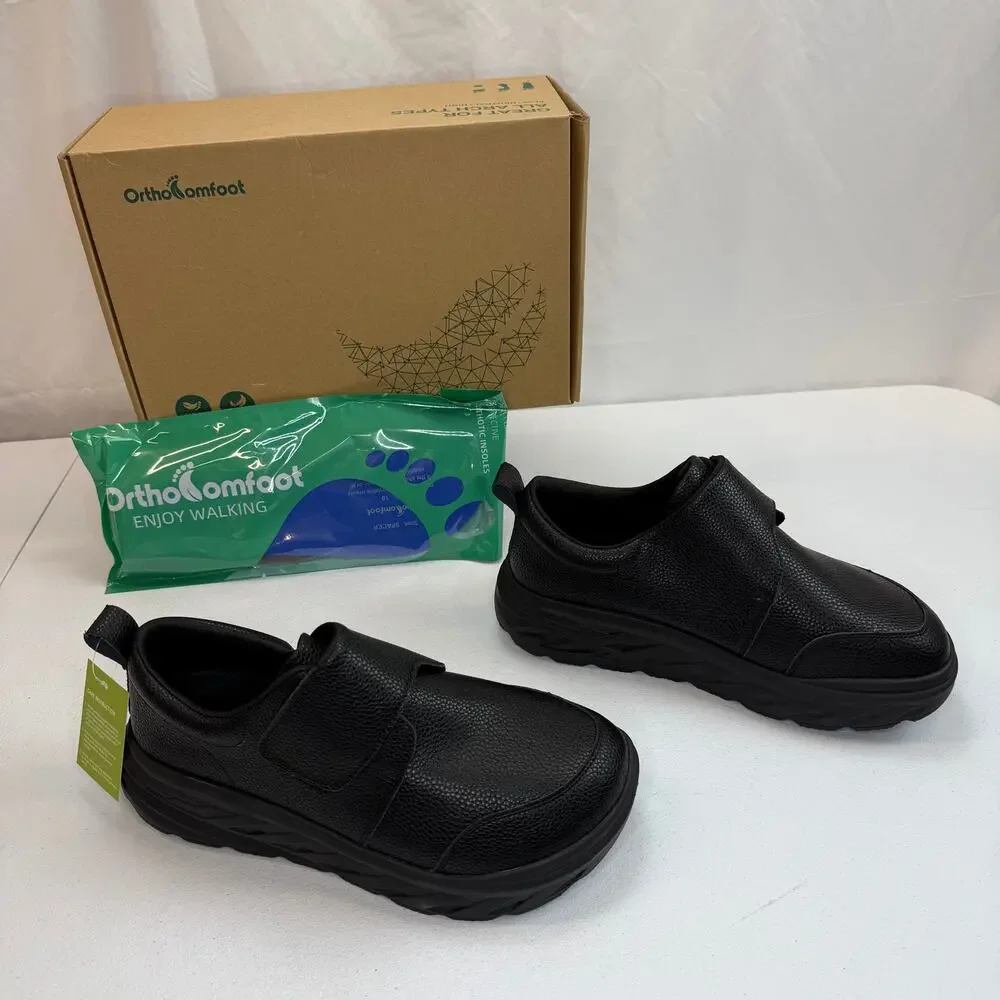 OrthoComfoot Men’s Size 10 Diabetic Walking Shoes – Black Orthopedic Comfort
